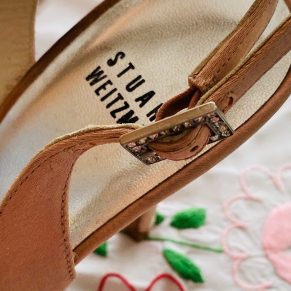 Pink Silk Stuart Weitzman Open Toe Slingback Heels - Picture 11 of 16